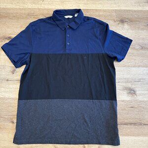Calvin Klein Polo Shirt Blue Colorblock Short Sleeve Men's L